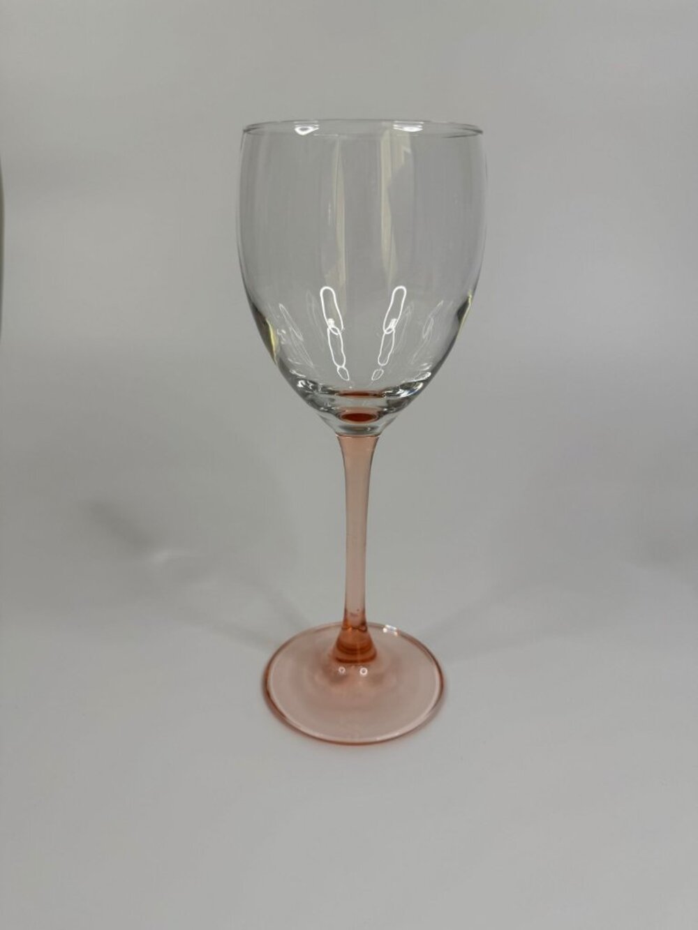 Vintage Luminarc France Wine Glass with Pink Blush Stem, 7.75"